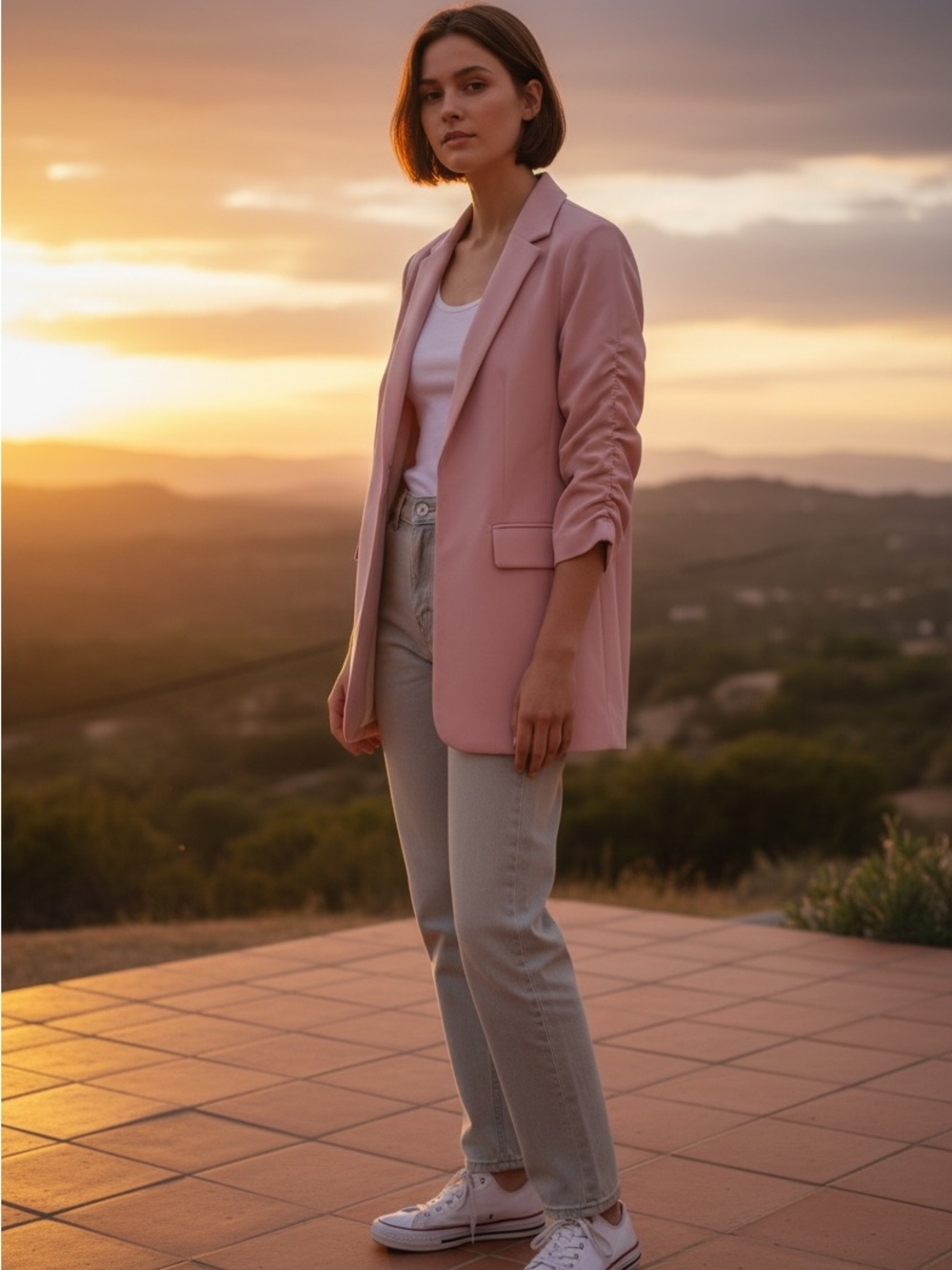 H&M Blush Pink Ruched-Sleeve Blazer